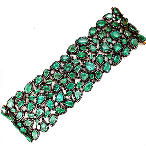 18kt Gold and Sterling Silver Bracelet Bracelet with 1.76 ct Emerald and 8.5ct Diamonds