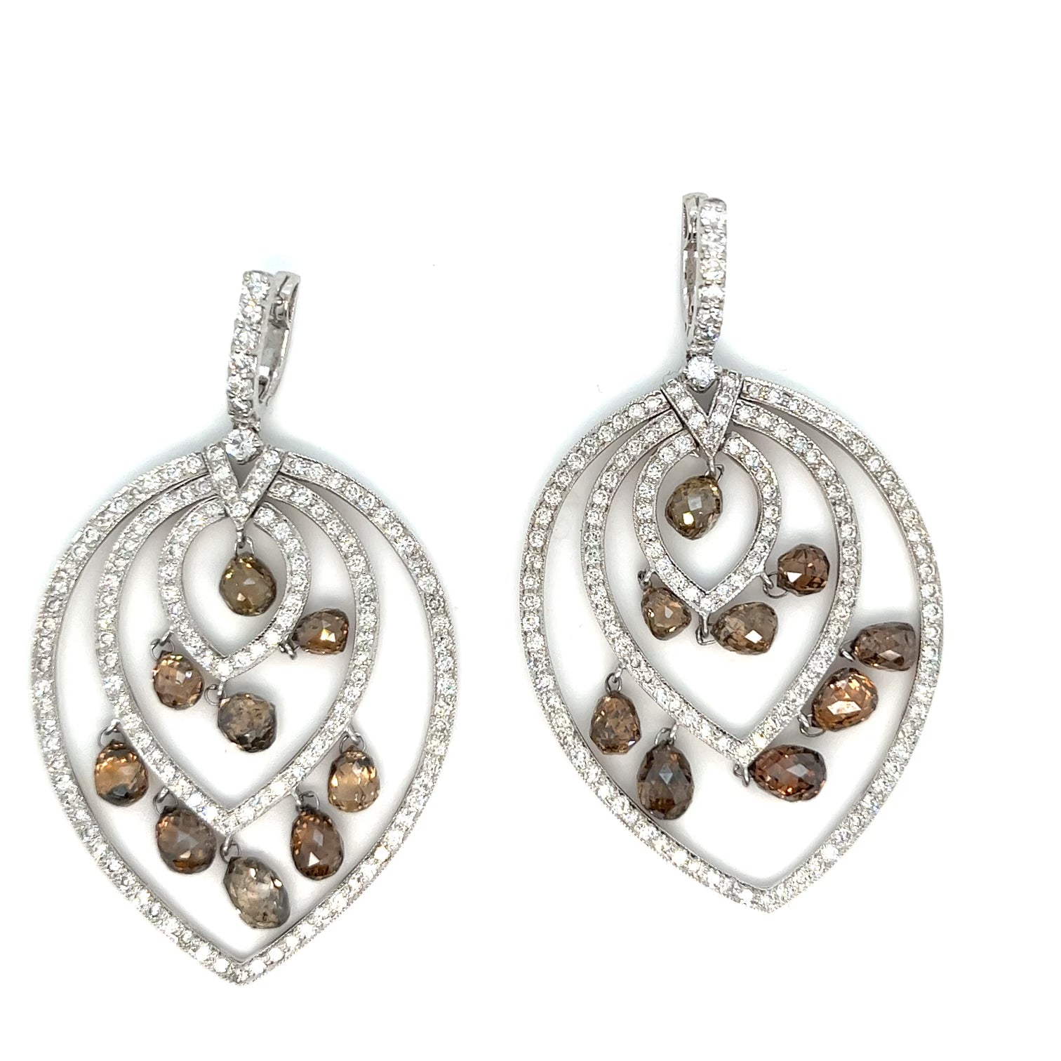18kt White Gold with Brown Diamond Briolettes Chandelier Earrings