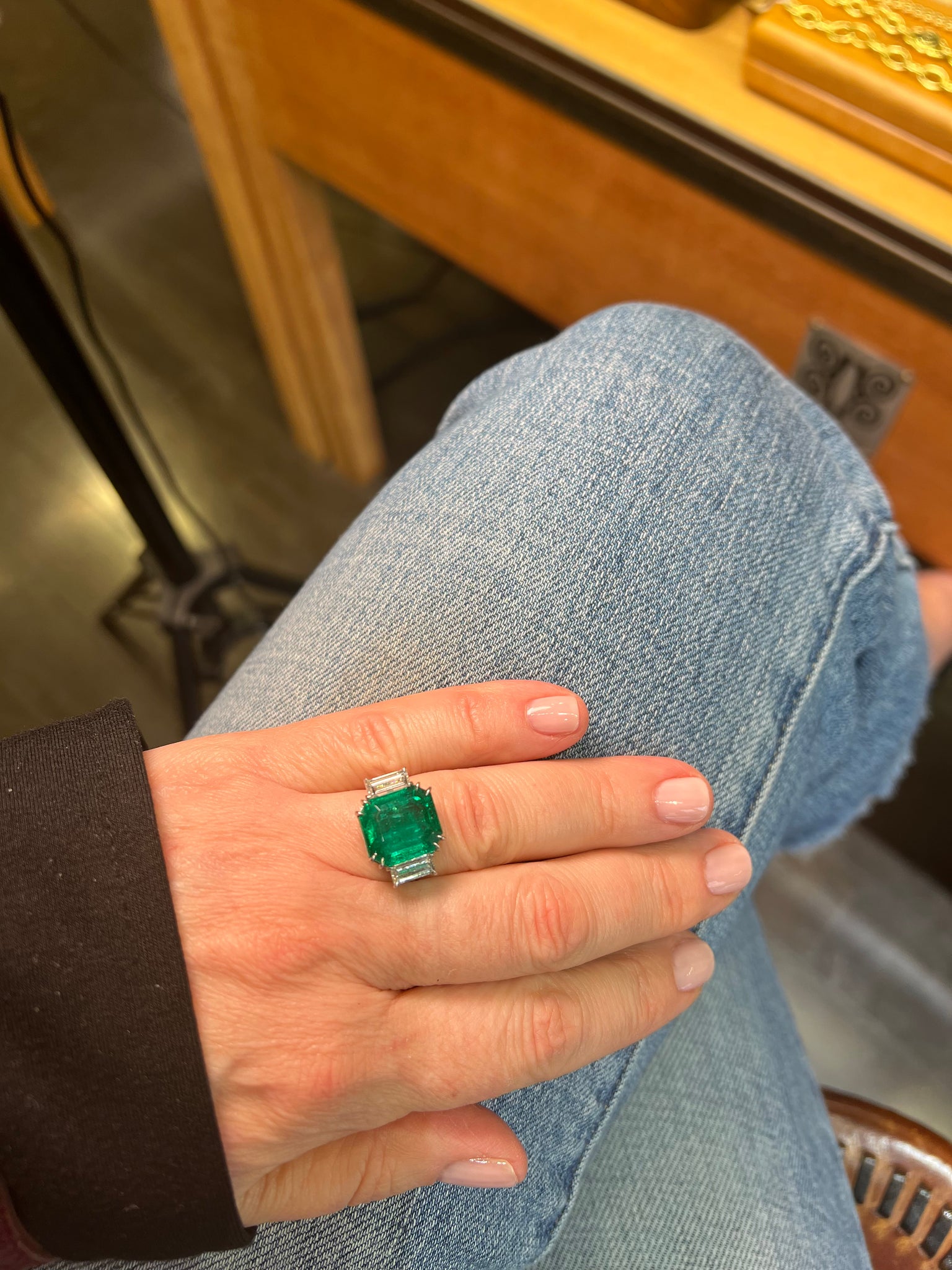 7.85 carat Colombian Emerald Minor Ring
