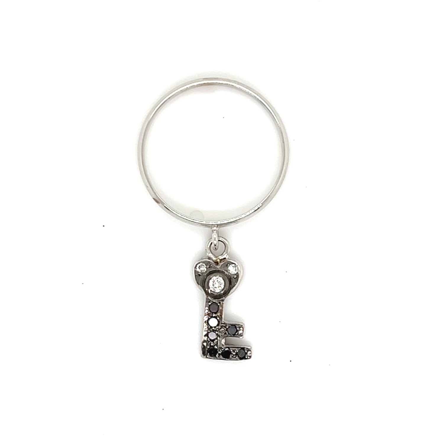 18kt White Gold Key To My Heart Dangle Charm Ring