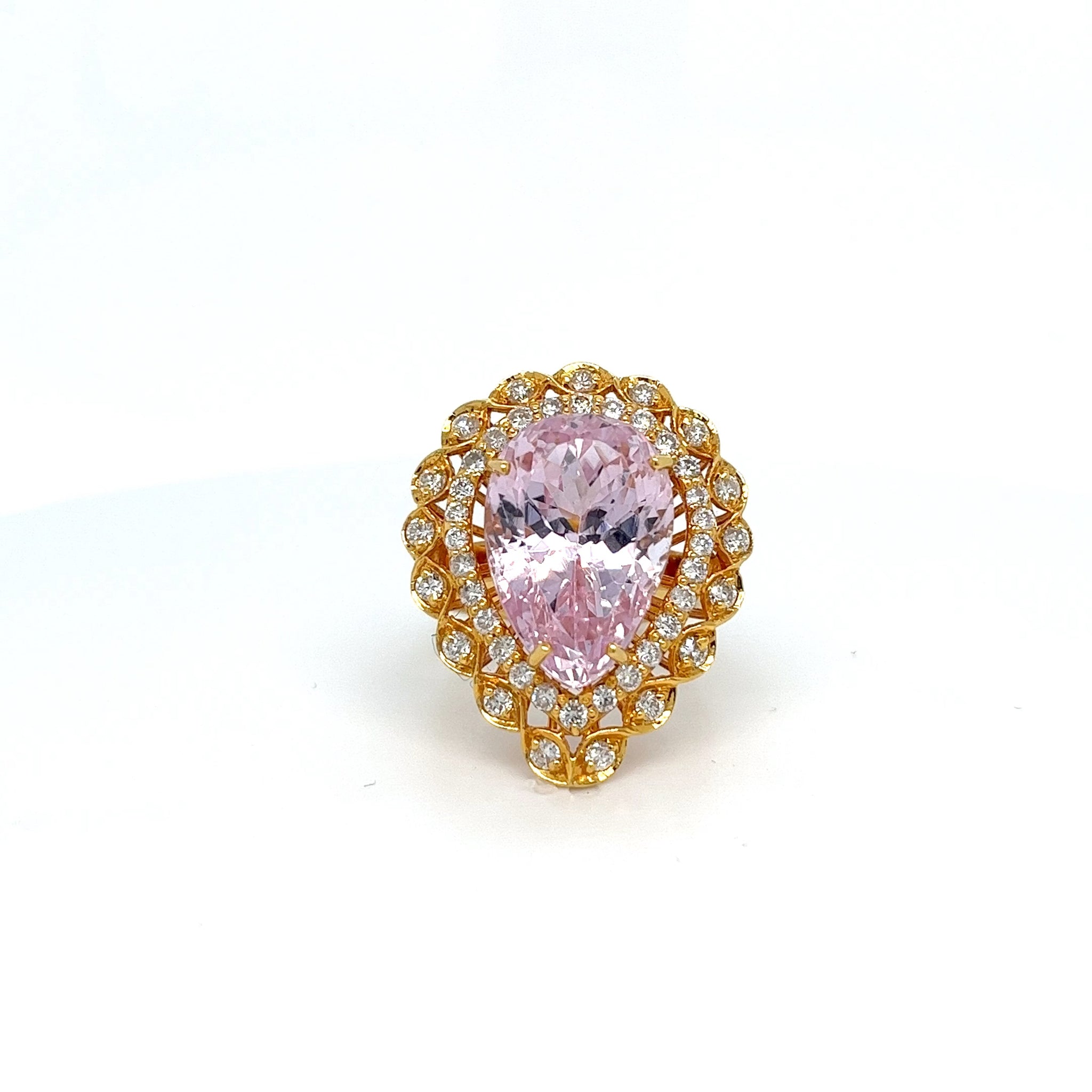 One-of-a-Kind 18kt Gold Center Pear Shape Kunzite Cocktail Ring
