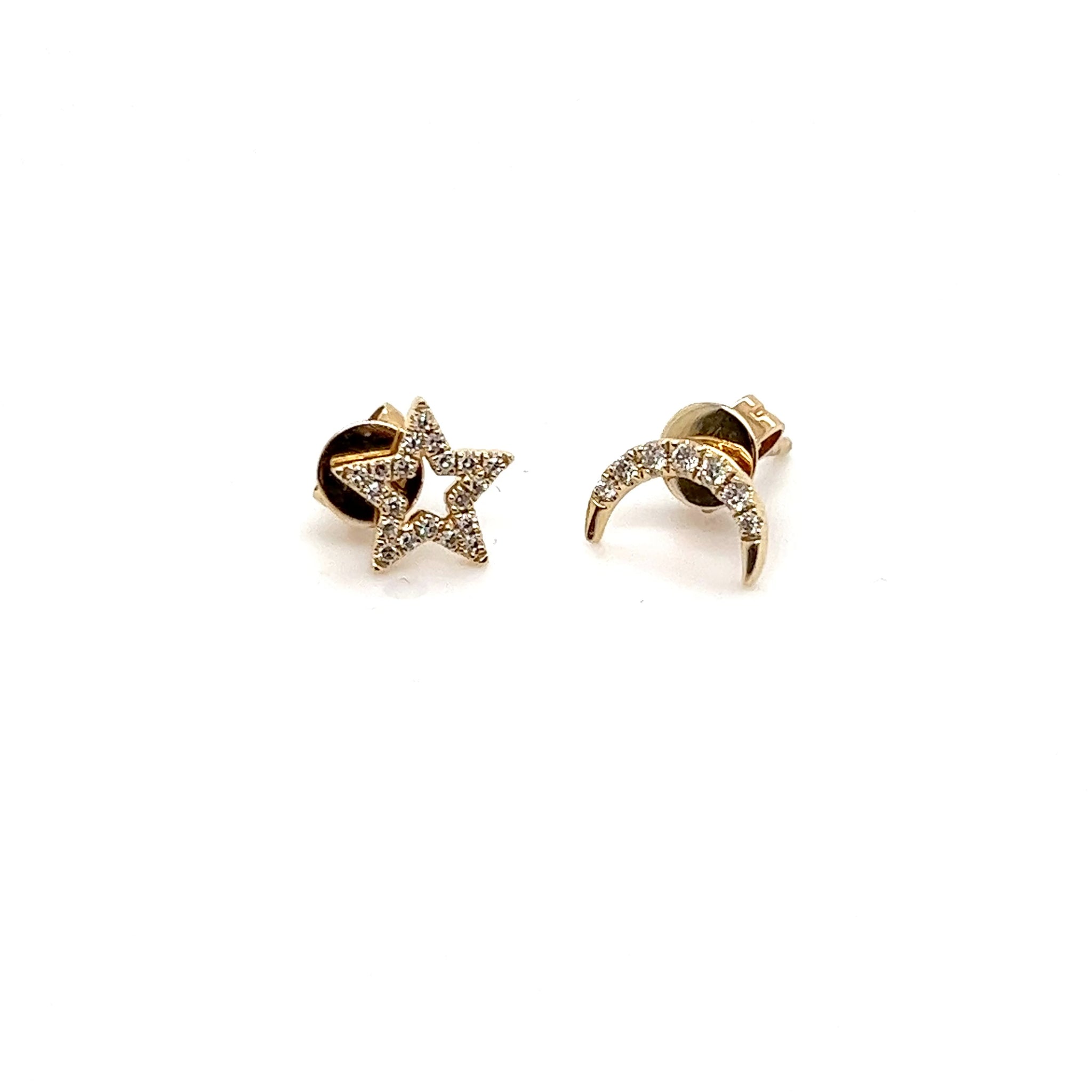 14kt Star and Moon Studs with Diamonds