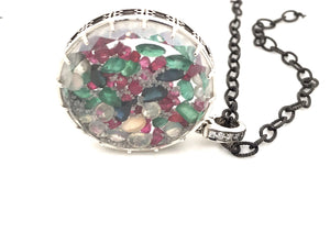 Sterling Silver ~17.25cttw. Ruby, Emerald,Sapphire...Diamond Dust Charm