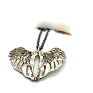 Sterling Silver Large Angel Wings Heart Shaped Charm