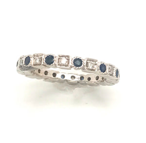 18kt White Gold Eternity Band with Blue Sapphire and Diamond