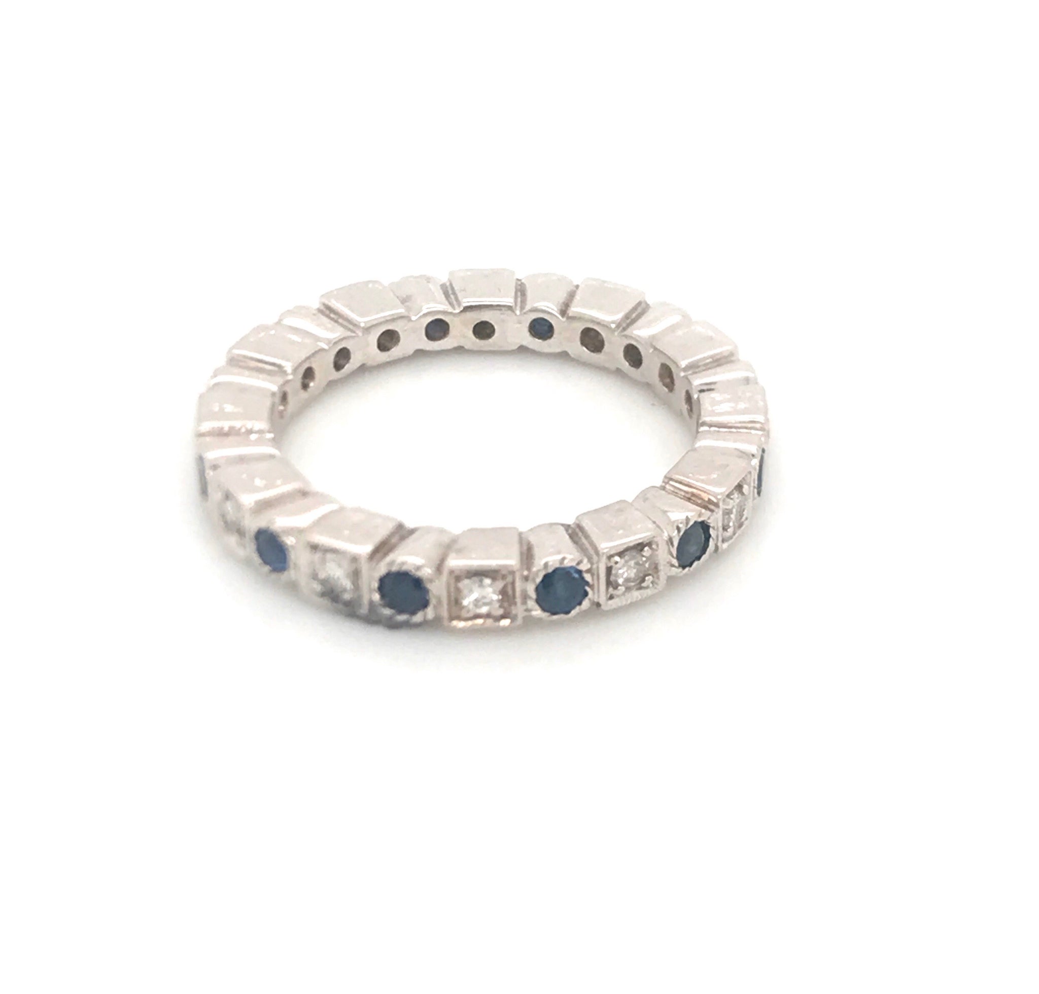 18kt White Gold Eternity Band with Blue Sapphire and Diamond