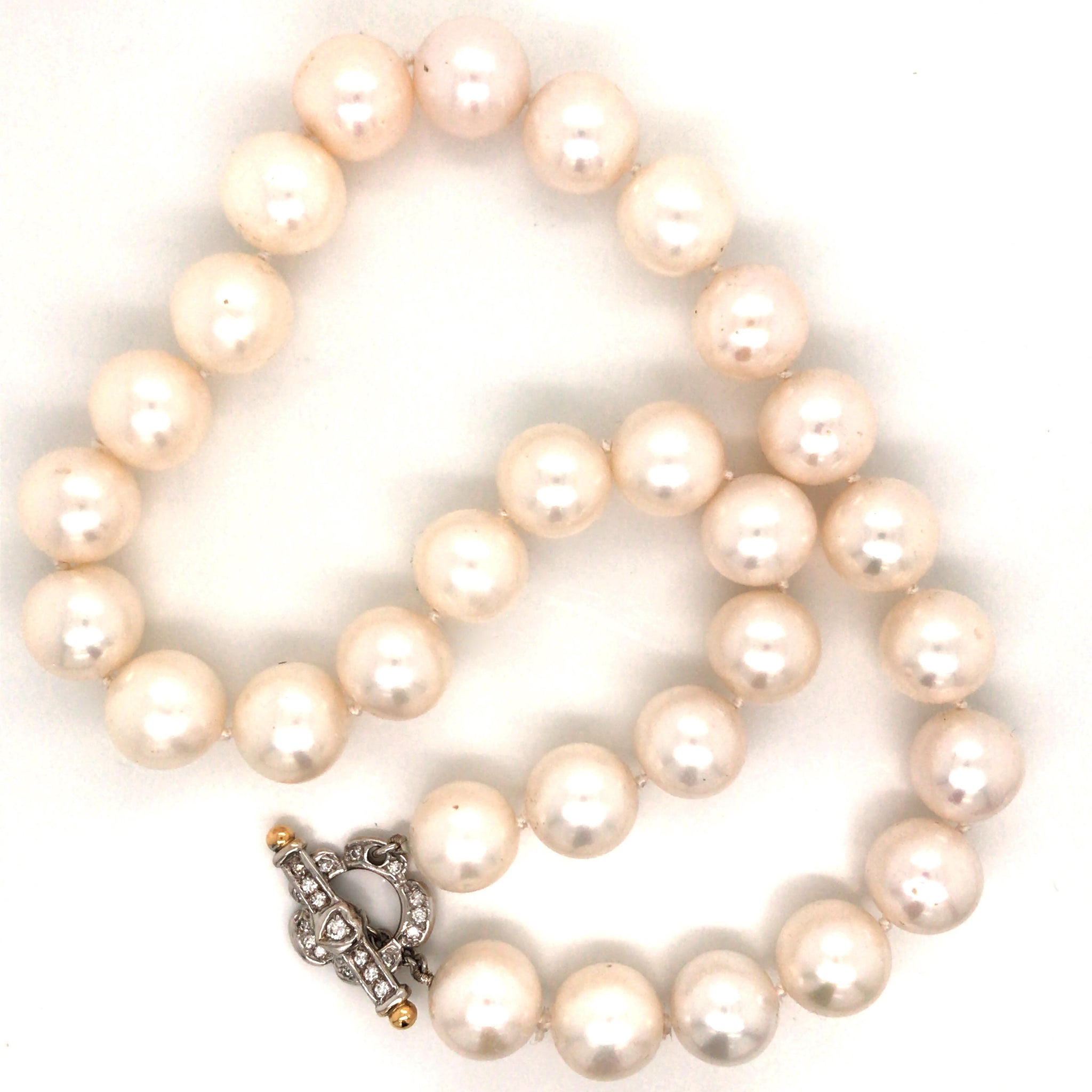 18kt Gold Hand-Knotted Pearl + Diamond Necklace