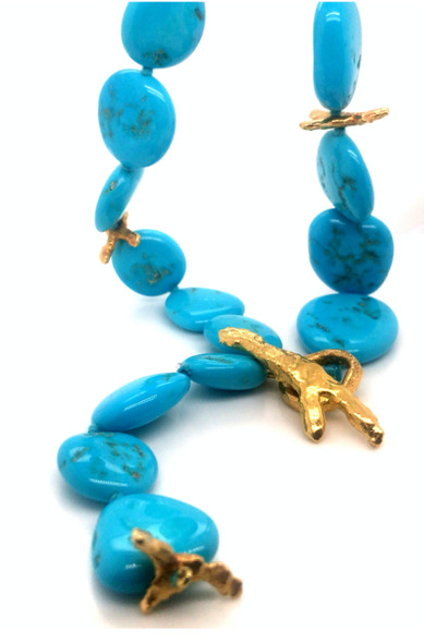 22kt Gold Turquoise Pebble Twig Necklace