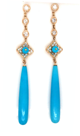 18kt Gold Turquoise Chandelier Earrings