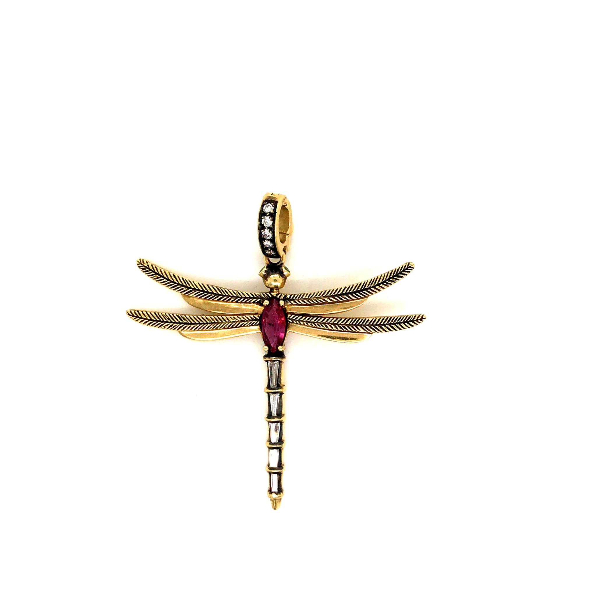 Ruby Dragonfly Charm in 18kt Green Gold