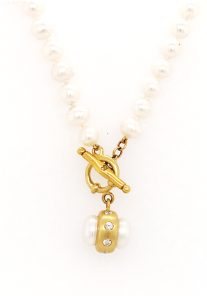 18kt Gold Pearl + Diamond Necklace