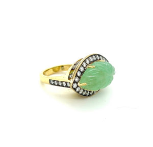 18kt Gold Carved Marquis Emerald Ring
