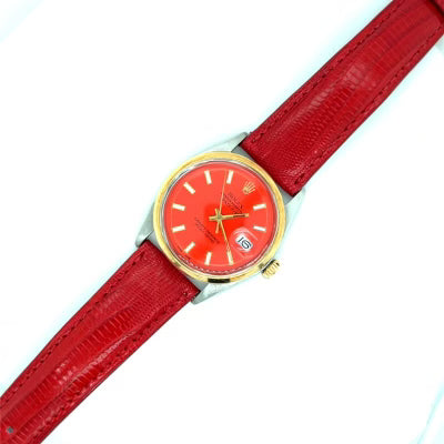 1970 Rolex Datejust 36 Buckley Dial on Glossy Orange Alligator Strap