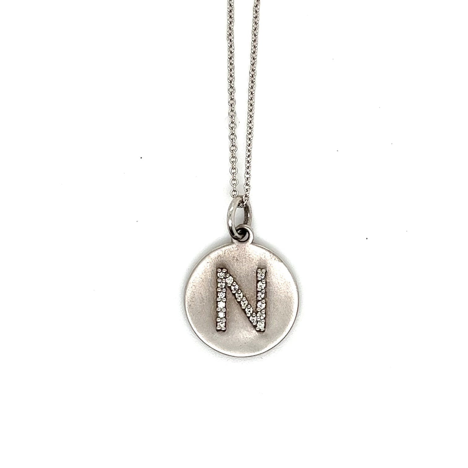 14kt White Gold "N" Necklace with Diamonds
