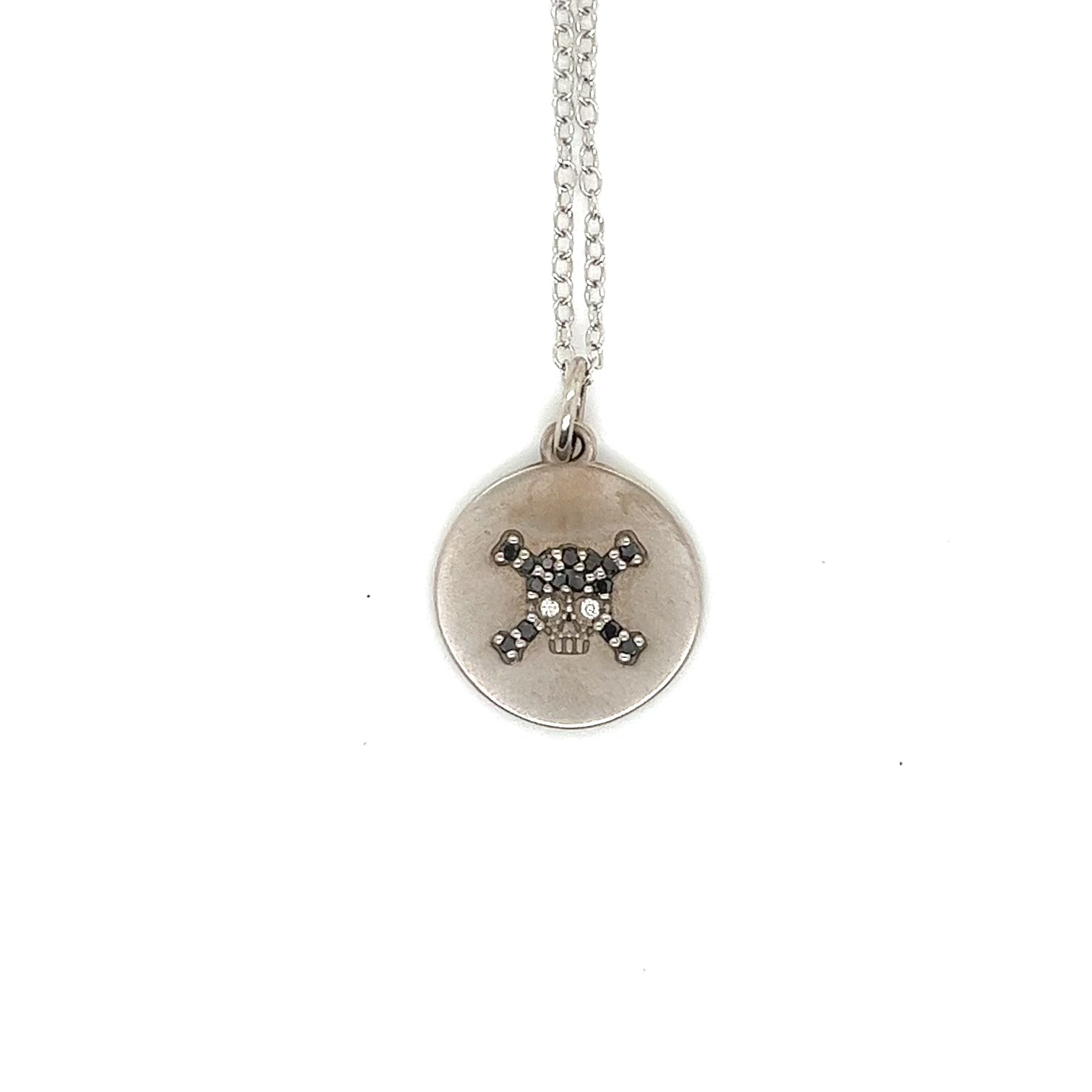 14kt White Gold Skull Necklace with Diamonds