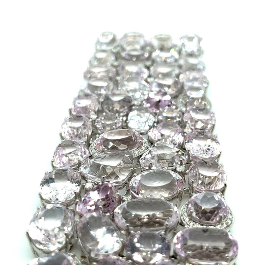 18kt White Gold Wide Kunzite and Diamond Bracelet