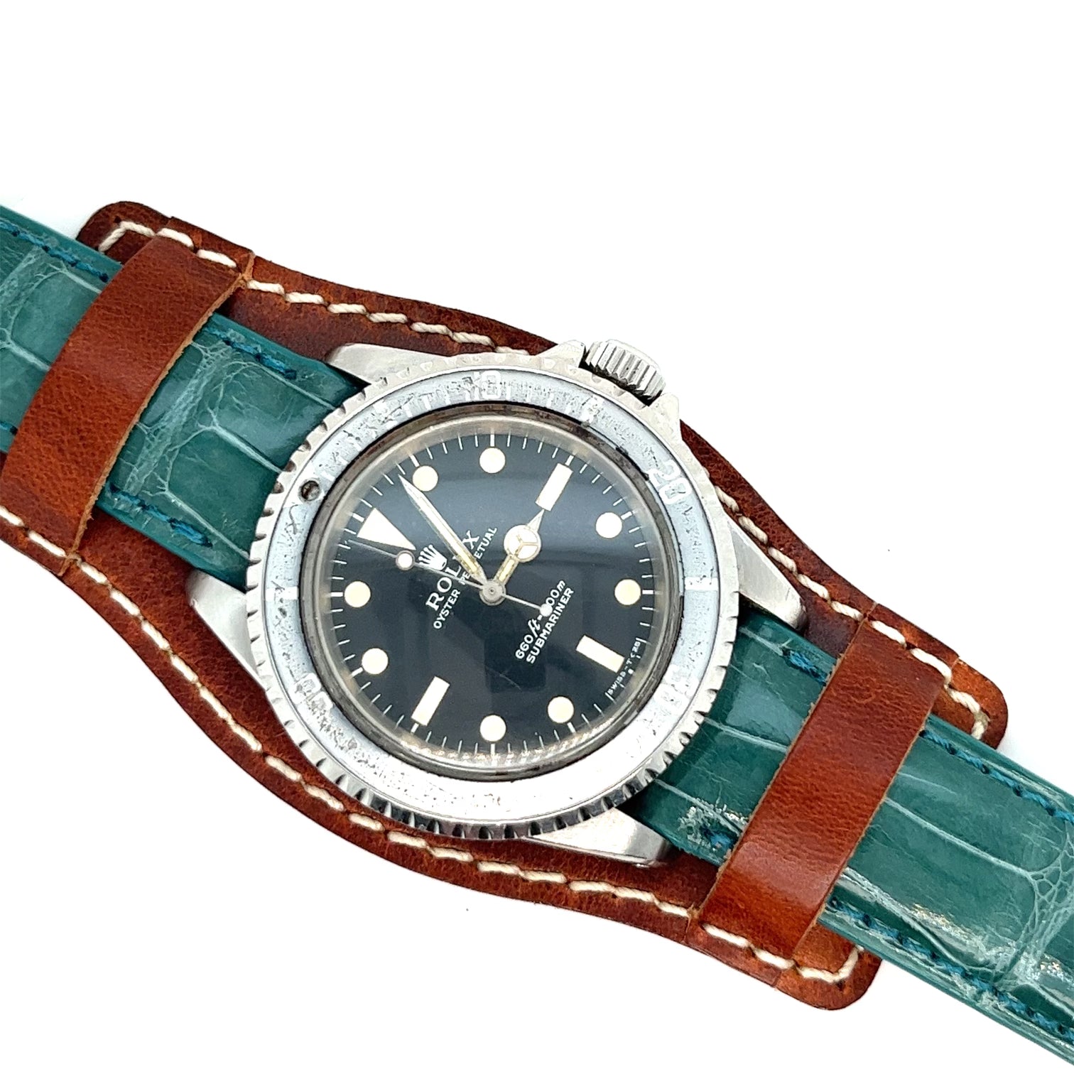 16, 18, 19, 20, 22 mm Alligator and Leather Bund Watch Strap Combination