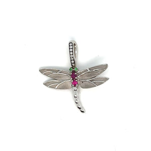 Small Ruby and Diamond Dragonfly Charm in 18kt White Gold