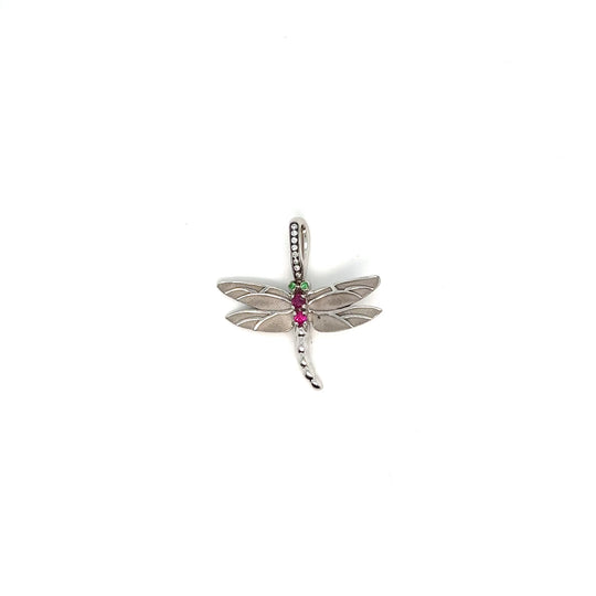 Small Ruby and Diamond Dragonfly Charm in 18kt White Gold