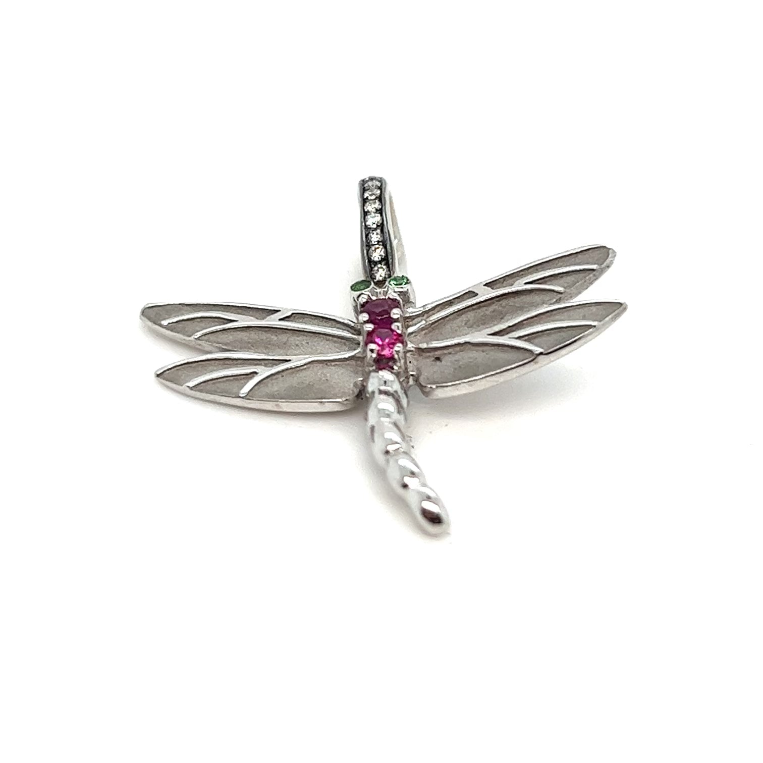 Small Ruby and Diamond Dragonfly Charm in 18kt White Gold