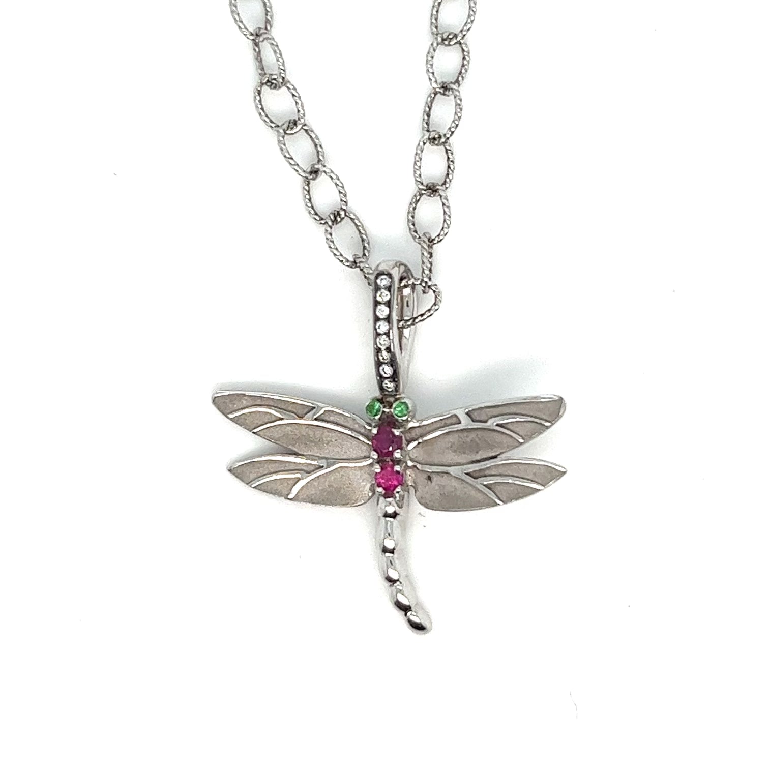 Small Ruby and Diamond Dragonfly Charm in 18kt White Gold