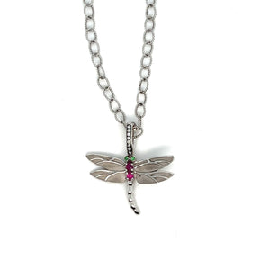 Small Ruby and Diamond Dragonfly Charm in 18kt White Gold