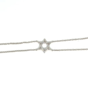 14kt White Gold Pavé Jewish Star Charm Bracelet with Diamonds