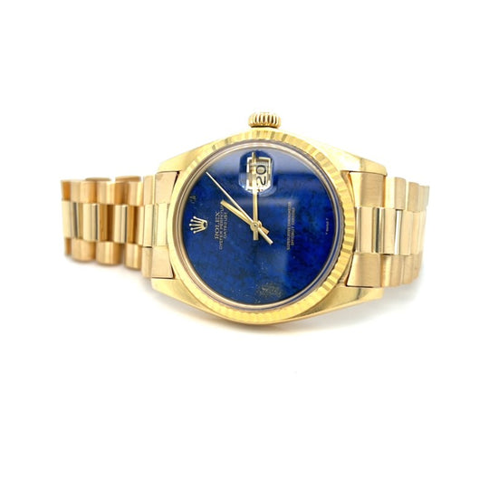 1975-1976 Rolex Datejust 1601 Yellow Gold Rare Lapis Dial 36mm