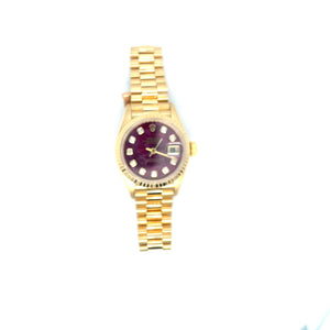 1996 Rare Rubellite + Diamond Factory Dial 18kt Gold Rolex Datejust Ref 69178 26mm