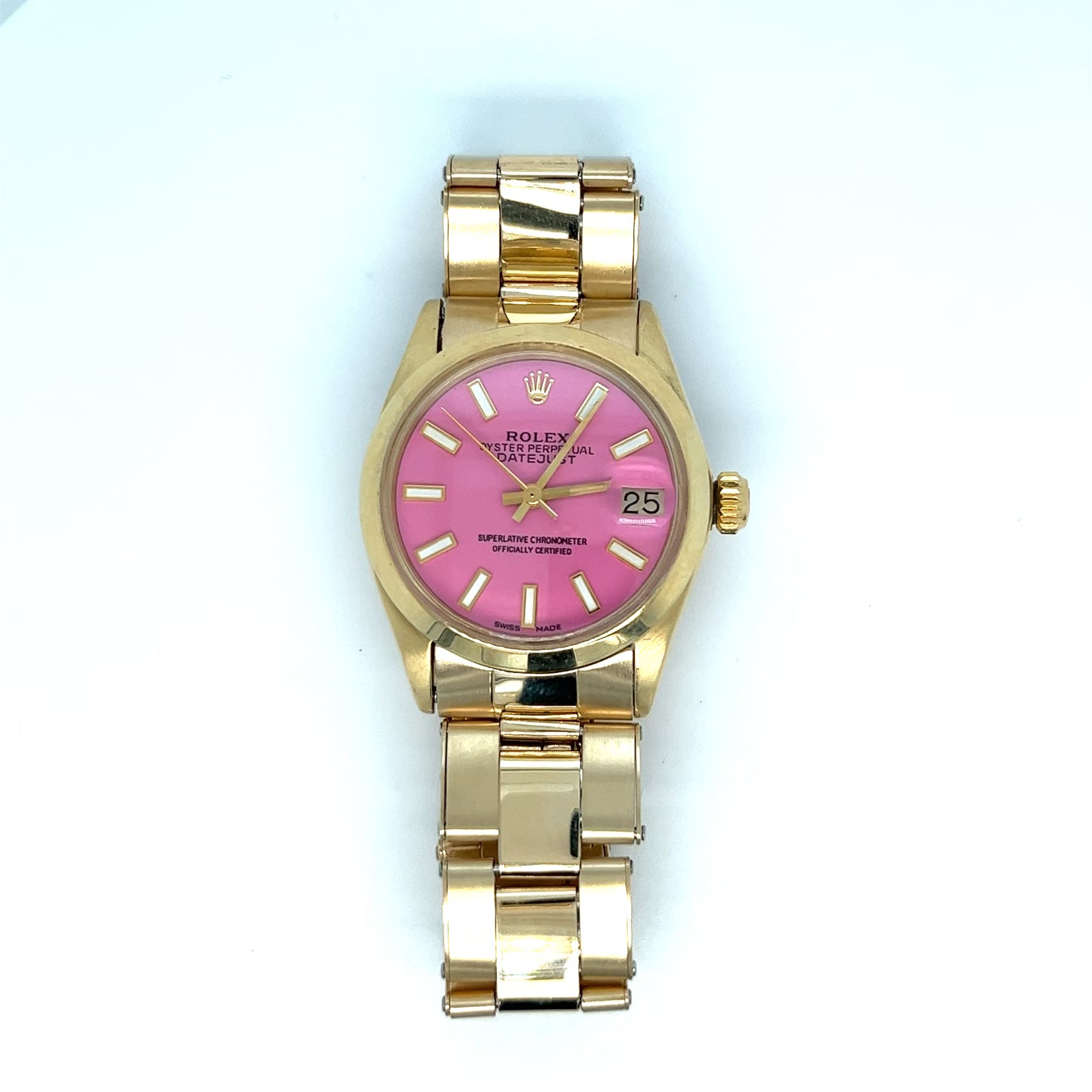 1973 14kt Gold Rolex 31mm Date Ref 6824 Pink Dial