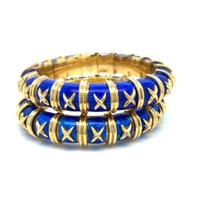 Tiffany & Co. Jean Schlumberger Croisillon Gold and Blue Enamel Bangle Bracelet 2