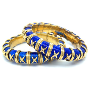 Tiffany & Co. Jean Schlumberger Croisillon Gold and Blue Enamel Bangle Bracelet