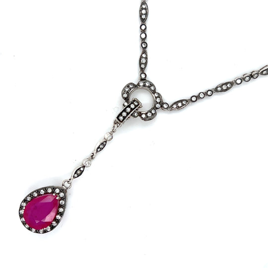 18kt White Gold Ruby + Diamond Charm