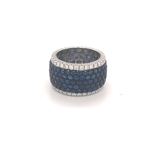 Pavé Blue Sapphire and White Diamond Wide Eternity Band