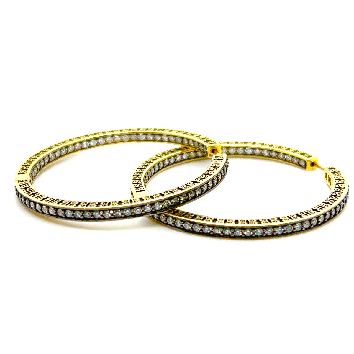 18kt Green Gold Hoops With Diamonds