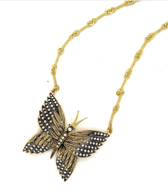 18kt Green Gold Diamond Butterfly Necklace
