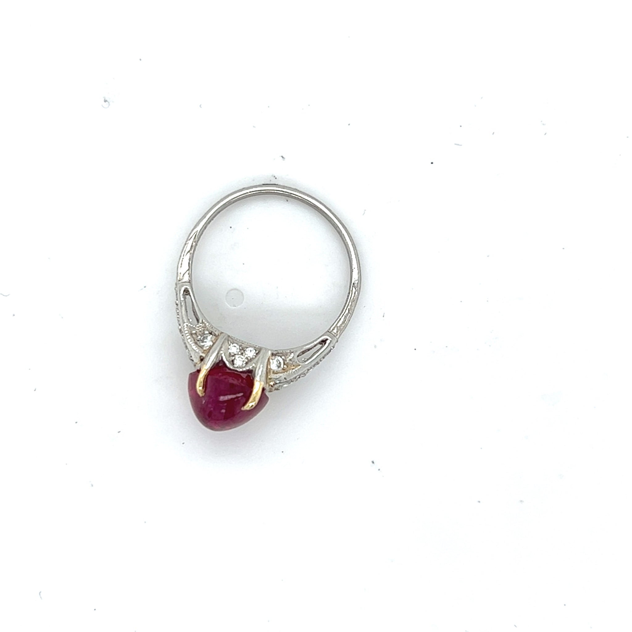 Low Profile Oval Cabochon Burmese Ruby and Diamond Stacking Ring