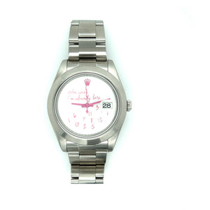 Exclusive 41mm Rolex Datejust "Who cares I'm already late" custom dial blue font