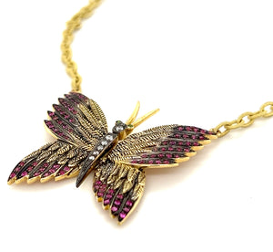 18kt Green Gold Butterfly Pink Sapphire Necklace