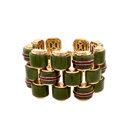 Art Deco Jean Puiforcat 18kt Gold Ruby and Jade Bracelet