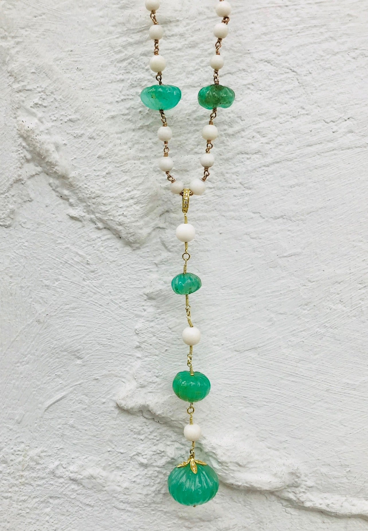 Emerald + Antique Angel Coral Detachable Charm on Handmade Necklace
