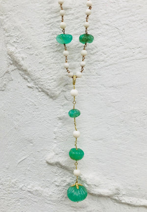 Emerald + Antique Angel Coral Detachable Charm on Handmade Necklace