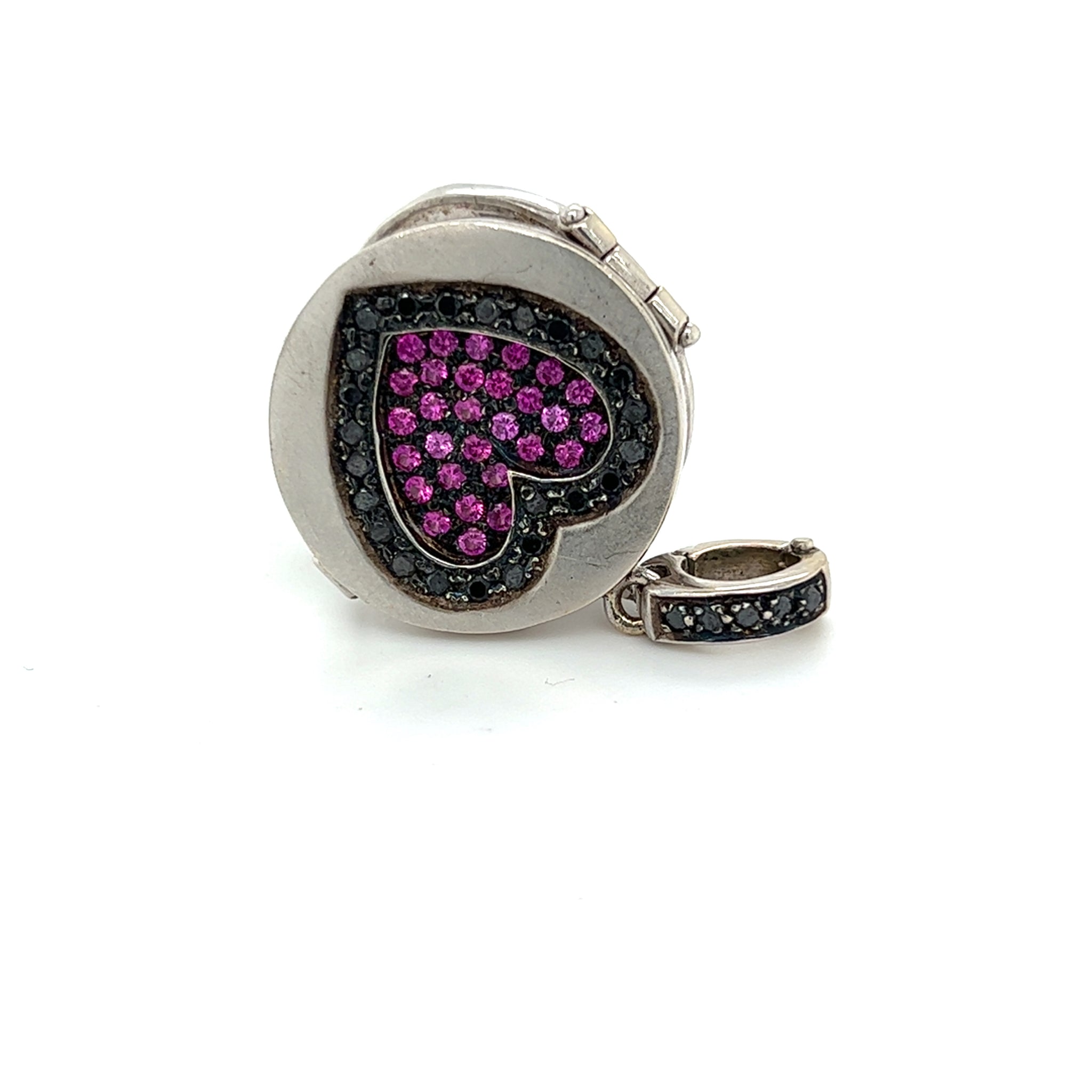 Award-Winning Pavé Pink Sapphire | Black Diamond Love Locket Charm Large 18kt White