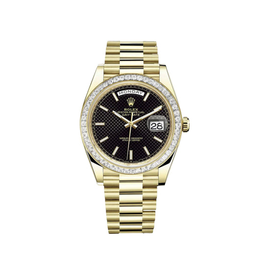 Rolex Day-Date 40 228398TBR Yellow Gold Black Baguette Dial TBR Bezel