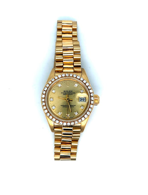 1989 18kt Gold Rolex Datejust Ref 69178 26mm Factory Diamonds