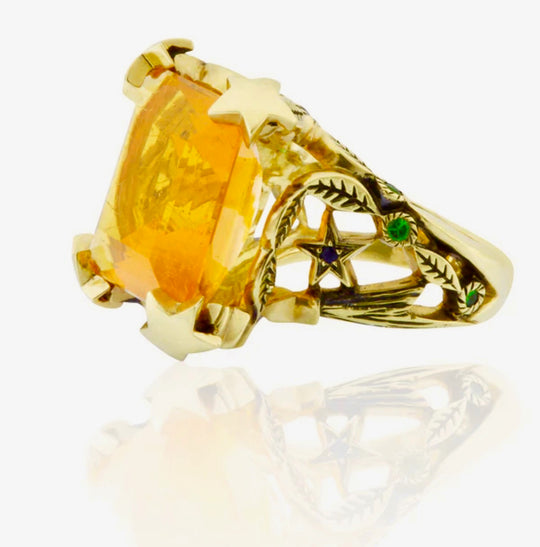 One-of-a-Kind 18kt Gold Heaven + Earth Ring with Center Fire Opal
