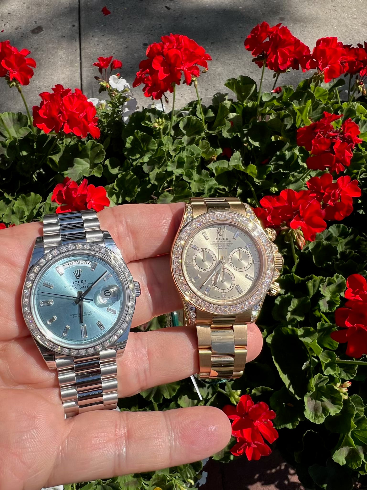 2025 Rolex Day-Date 40 228396TBR Platinum Ice Blue Diamond Dial Diamond Bezel