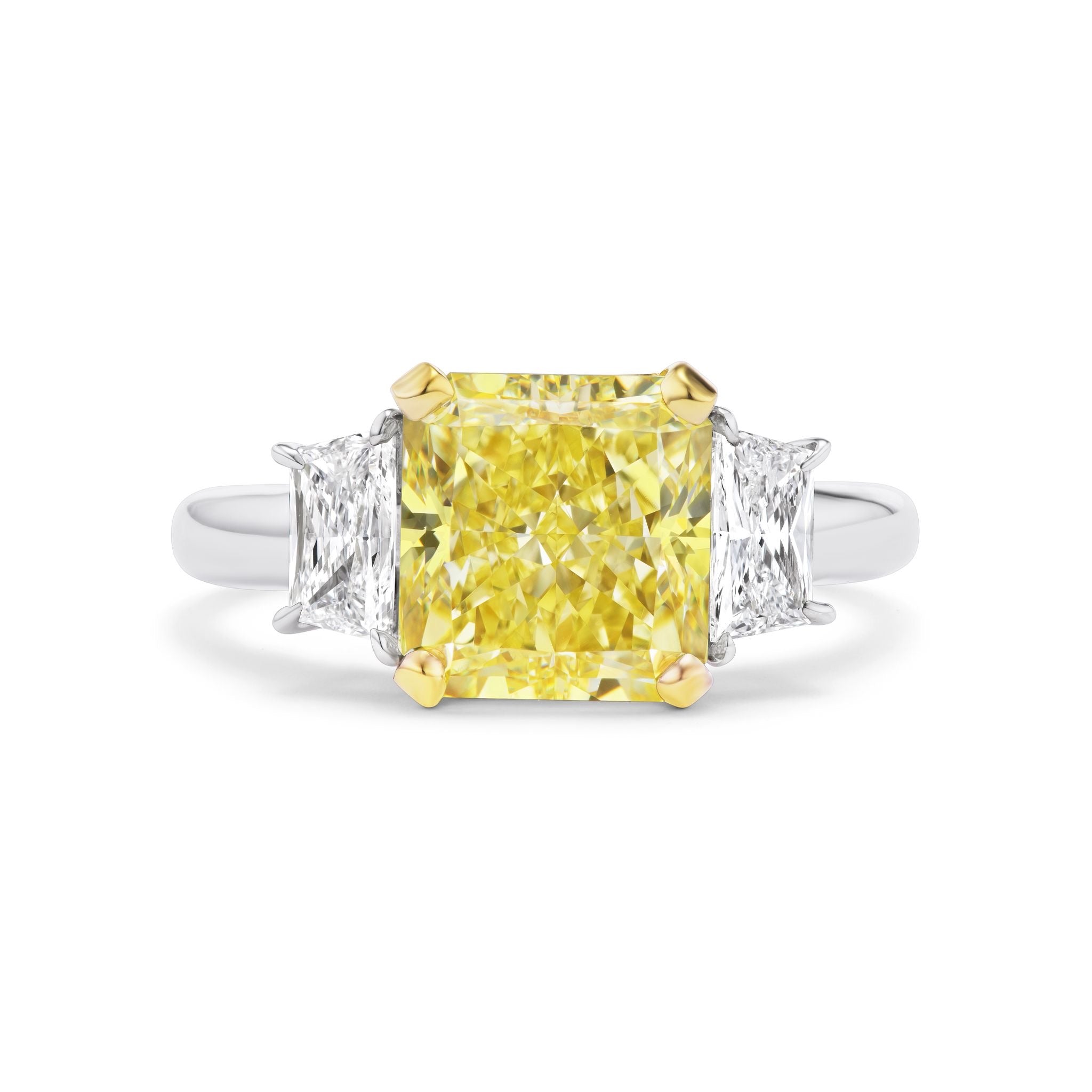 18kt White and Yellow Gold Natural Fancy Yellow Trapezoid Shape Diamond Ring
