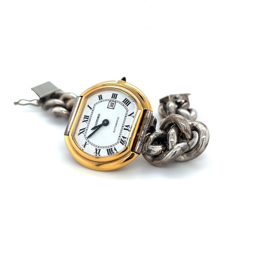 Glenn Bradford 20 Micron 18kt Gold Half Oval Watch with Sterling Bracelet