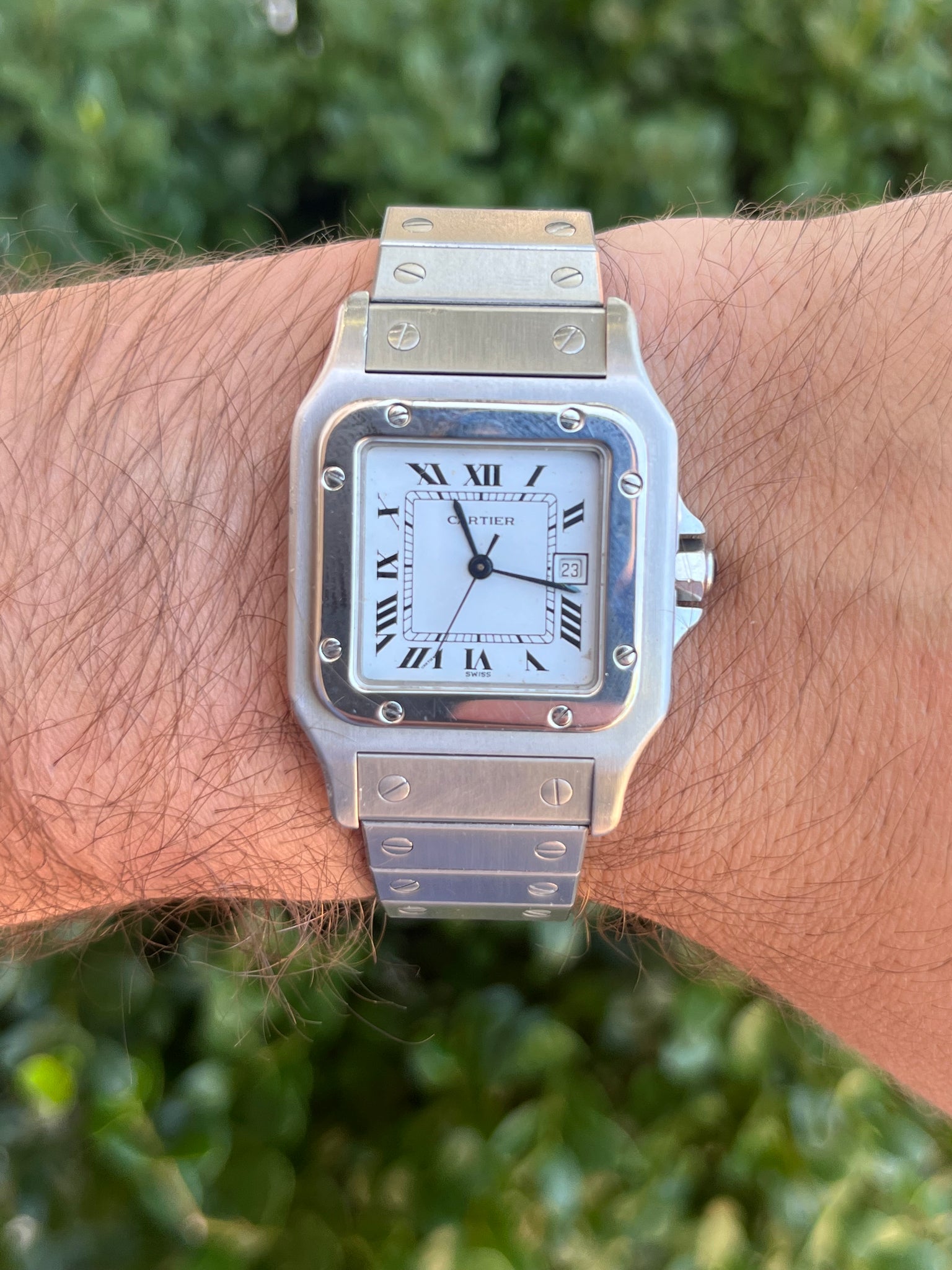 Cartier Santos Large Rectangle 2960 Stainless Steel White Dial Automatic